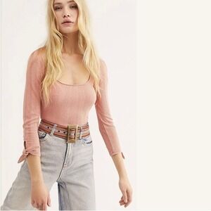 Free People Mooncake Ribbed Bodysuit NWT Size M Blush Pink